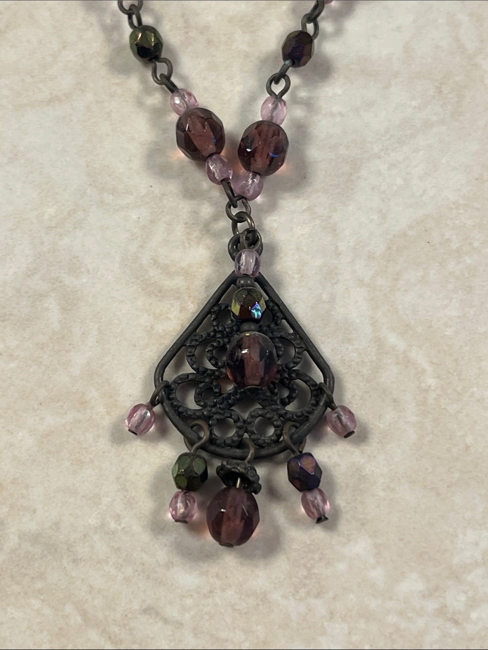 Purple Bead Pendant Necklace